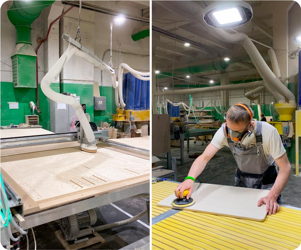 тщательная обработка деталей мебели на производстве Движение Жизнь