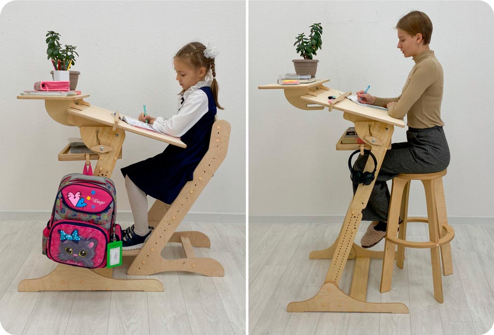 Растущая парта конторка Хронос Движение Жизнь может использоваться с растущим стулом или барным стулом