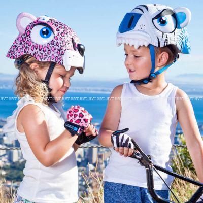 Детские защитные шлемы Crazy Safety White Tiger и Pink Leopard